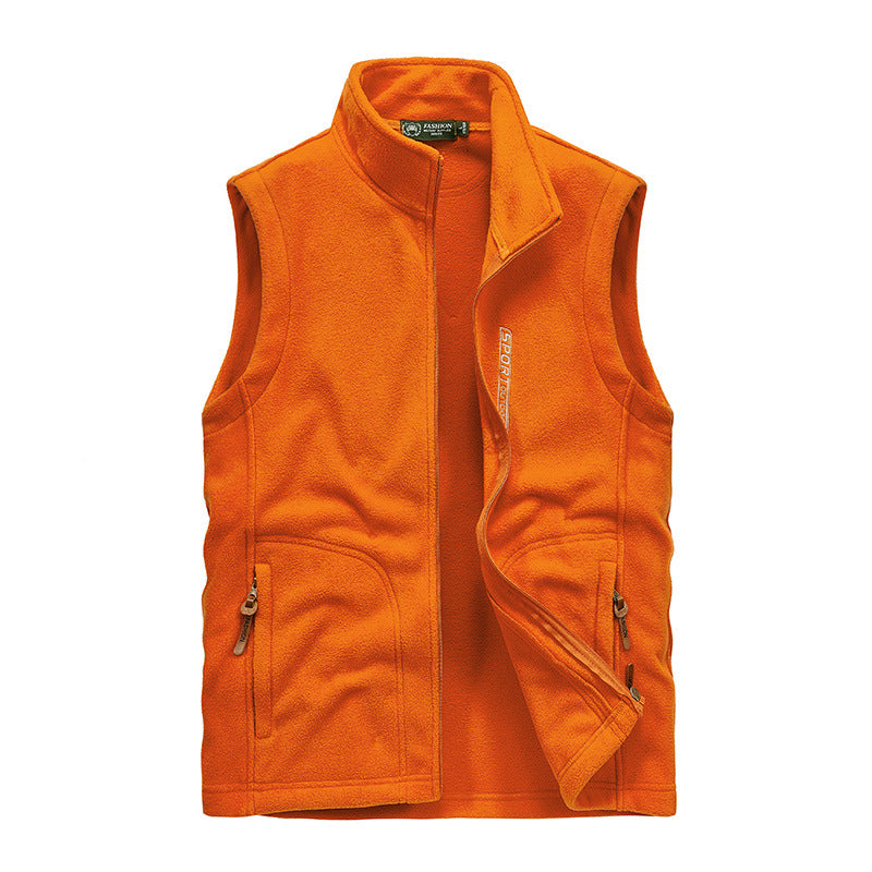 Herren Fleece-Utility-Weste mit durchgehendem Reißverschluss, Stehkragen und Reißverschlusstaschen Shop Nory