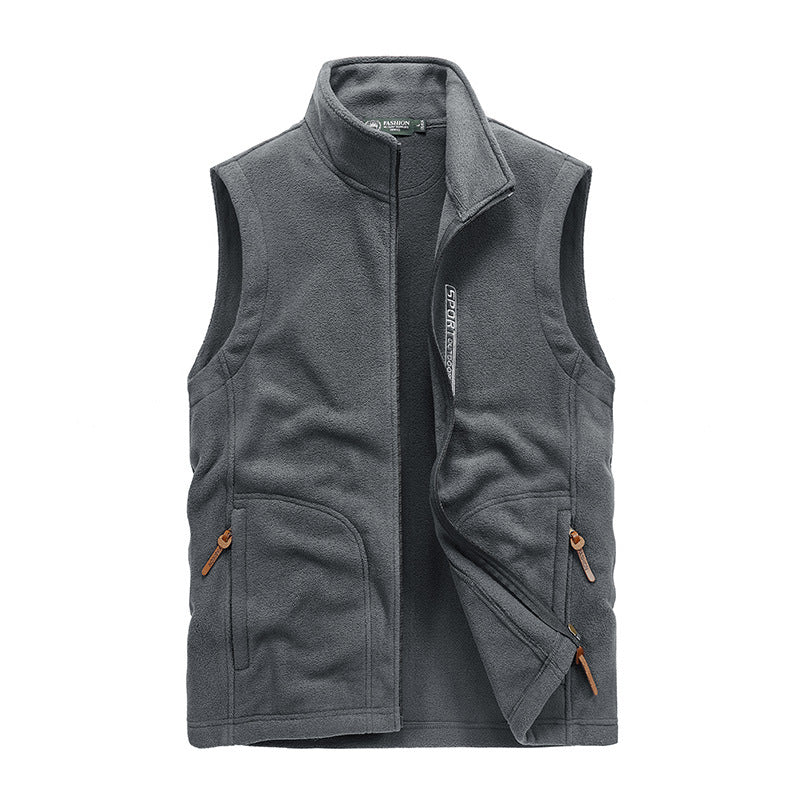 Herren Fleece-Utility-Weste mit durchgehendem Reißverschluss, Stehkragen und Reißverschlusstaschen Shop Nory