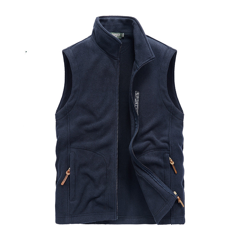 Herren Fleece-Utility-Weste mit durchgehendem Reißverschluss, Stehkragen und Reißverschlusstaschen Shop Nory