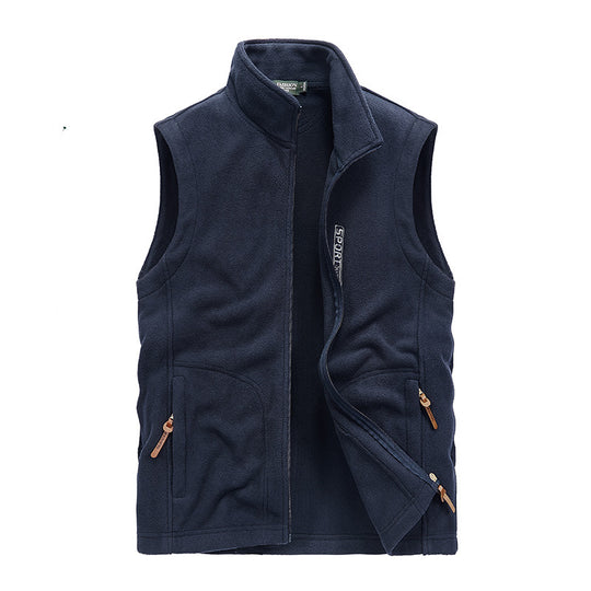 Herren Fleece-Utility-Weste mit durchgehendem Reißverschluss, Stehkragen und Reißverschlusstaschen Shop Nory