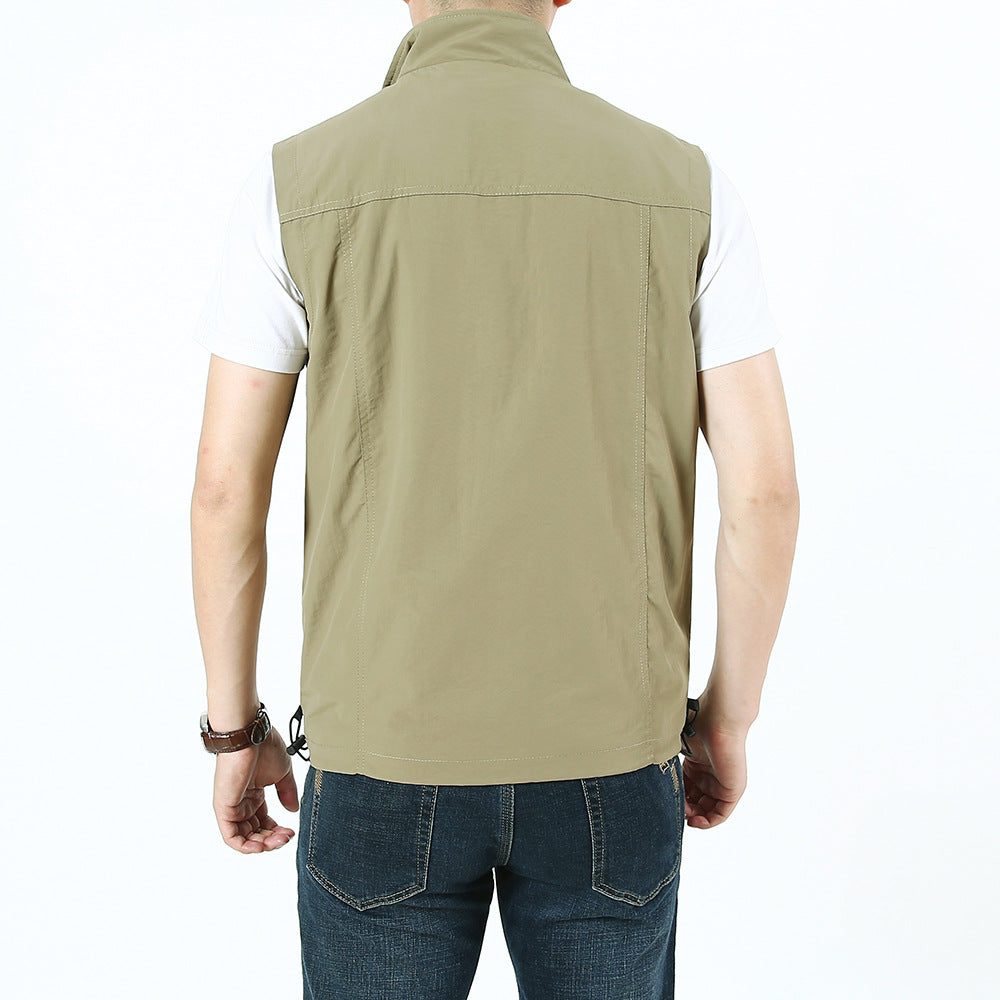 Herren Leichte Utility‑Outdoorweste mit Stehkragen, durchgehendem Reißverschluss und Multifunktionstaschen Shop Nory
