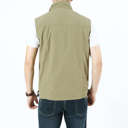 Herren Leichte Utility‑Outdoorweste mit Stehkragen, durchgehendem Reißverschluss und Multifunktionstaschen Shop Nory