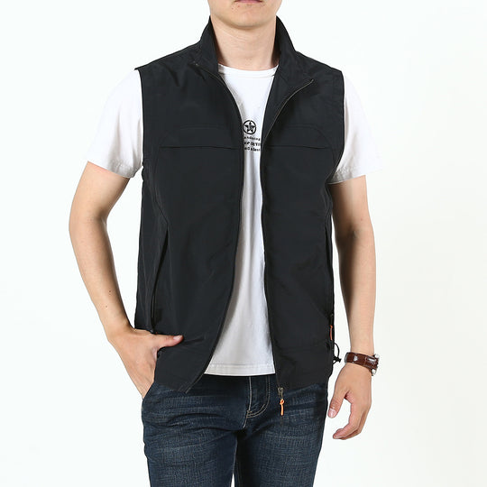 Herren Leichte Utility‑Outdoorweste mit Stehkragen, durchgehendem Reißverschluss und Multifunktionstaschen Shop Nory