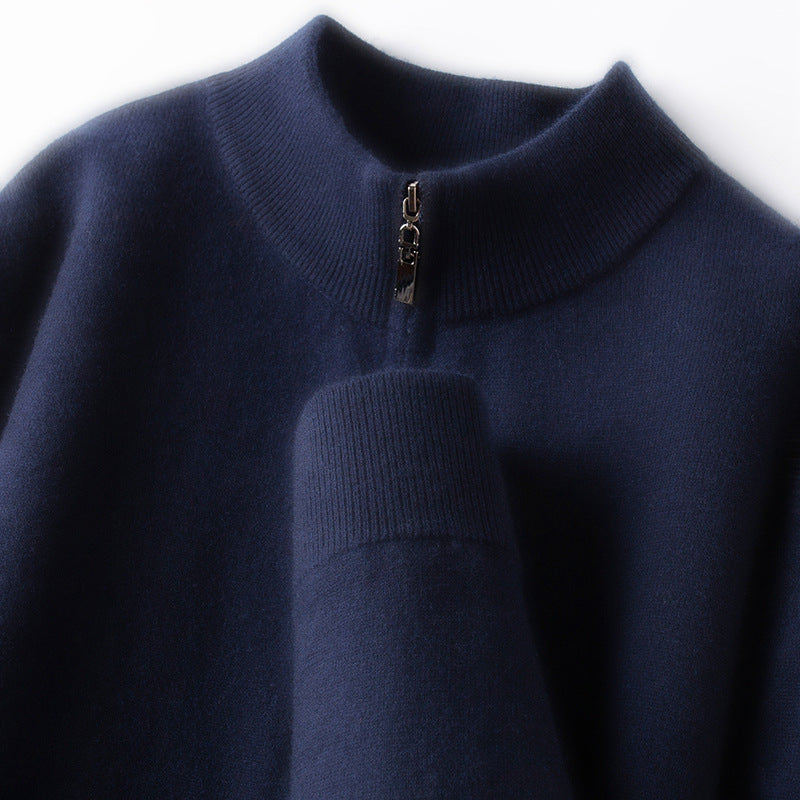 Herren-Wollpullover, 100% Wolle, Reißverschluss, Stehkragen