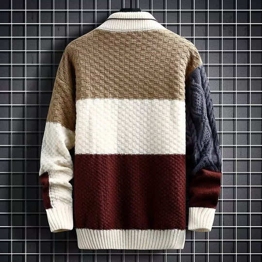 Herren-Strickpullover mit Stehkragen, gefüttert