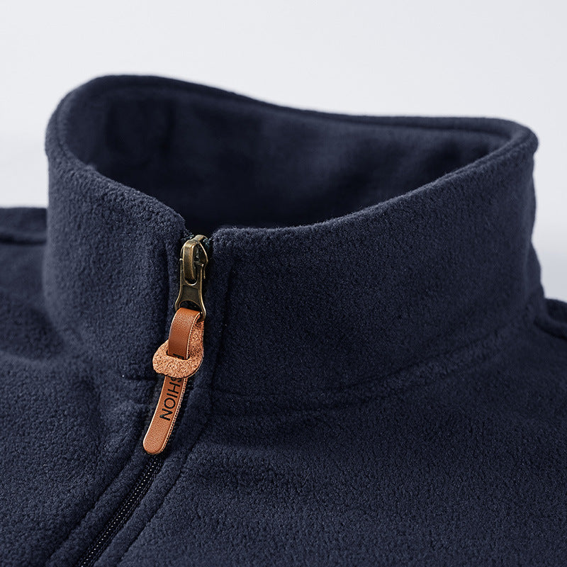Herren Fleece-Utility-Weste mit durchgehendem Reißverschluss, Stehkragen und Reißverschlusstaschen Shop Nory