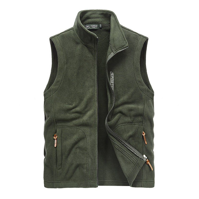 Herren Fleece-Utility-Weste mit durchgehendem Reißverschluss, Stehkragen und Reißverschlusstaschen Shop Nory