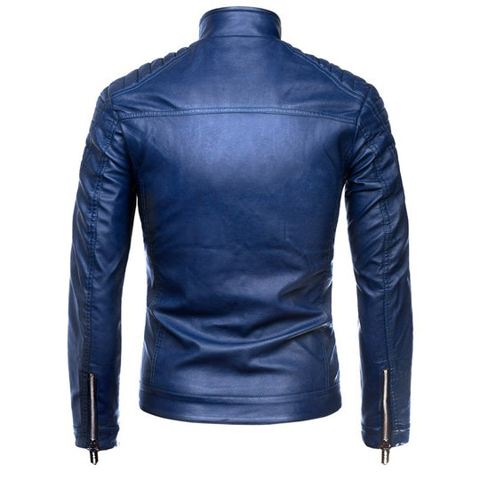 Herren Slim-Fit Kunstleder-Motorradblouson mit gesteppter Schulter und Stehkragen Shop Nory