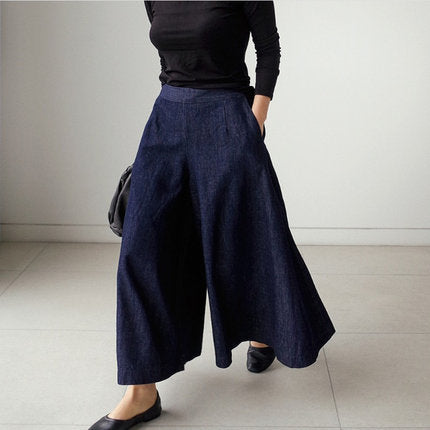Damen Weite Denim Culotte-Hose mit Eingrifftaschen Shop Nory
