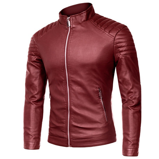 Herren Slim-Fit Kunstleder-Motorradblouson mit gesteppter Schulter und Stehkragen Shop Nory
