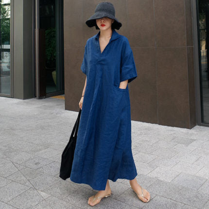 Damen Luftiges Maxikleid in Leinenoptik mit Seitentaschen Shop Nory