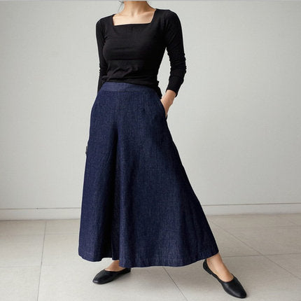 Damen Weite Denim Culotte-Hose mit Eingrifftaschen Shop Nory