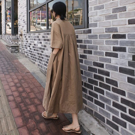 Damen Luftiges Maxikleid in Leinenoptik mit Seitentaschen Shop Nory