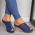 Damen Wedge-Pantoletten aus Denim mit modischem Fransen-Design