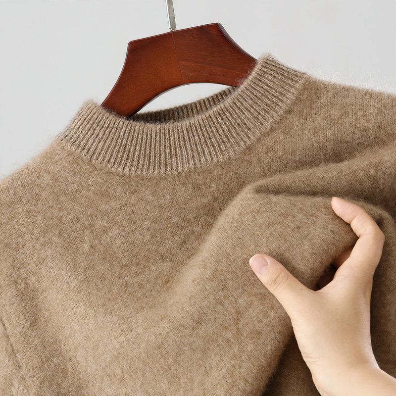 Herren-Wollpullover, Stehkragen, locker geschnitten