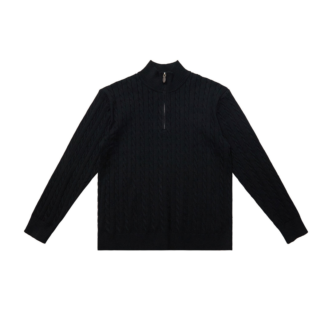 Klassischer Strickpullover mit Zopfmuster und Reißverschluss