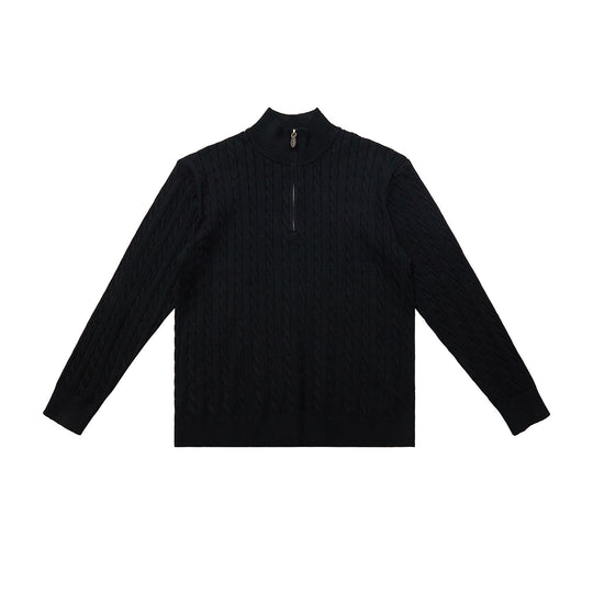 Klassischer Strickpullover mit Zopfmuster und Reißverschluss