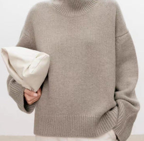 Damen-Wollpullover, hoher Kragen, lockere Passform