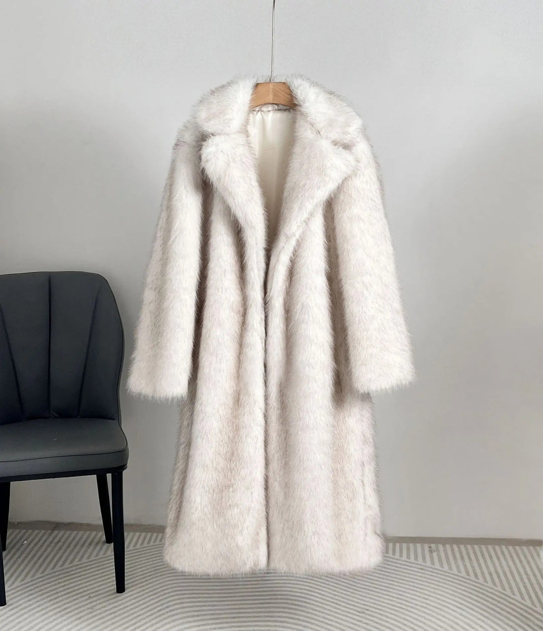 Langer Kunstfell-Mantel mit Revers für Damen