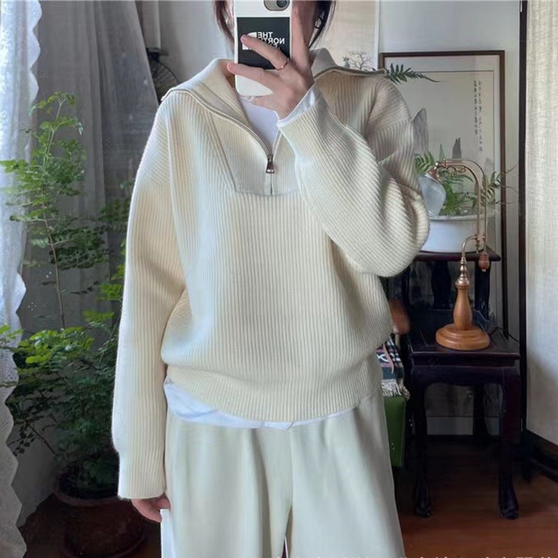 Damen-Strickpullover mit Reißverschluss und Rippstrick