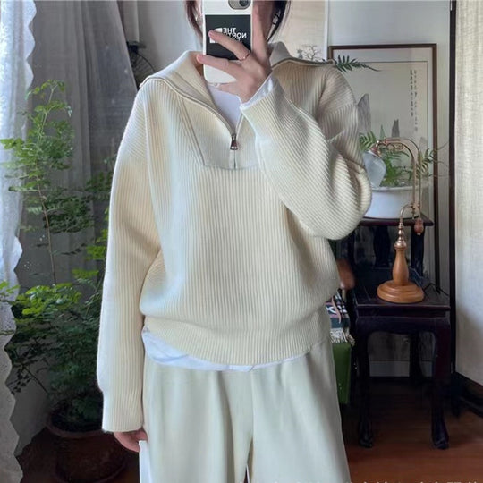 Damen-Strickpullover mit Reißverschluss und Rippstrick