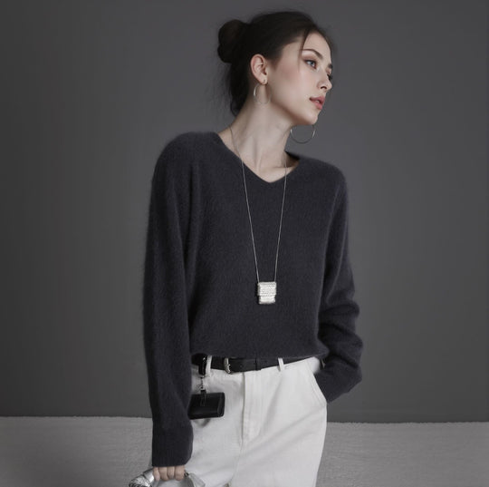 Damen-Wollpullover, Kaschmir-Mix, Rundhalsausschnitt