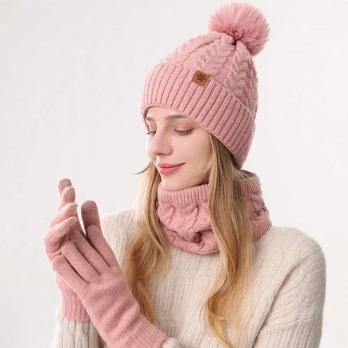 Winter-Set: Strickmütze, Schal und Handschuhe