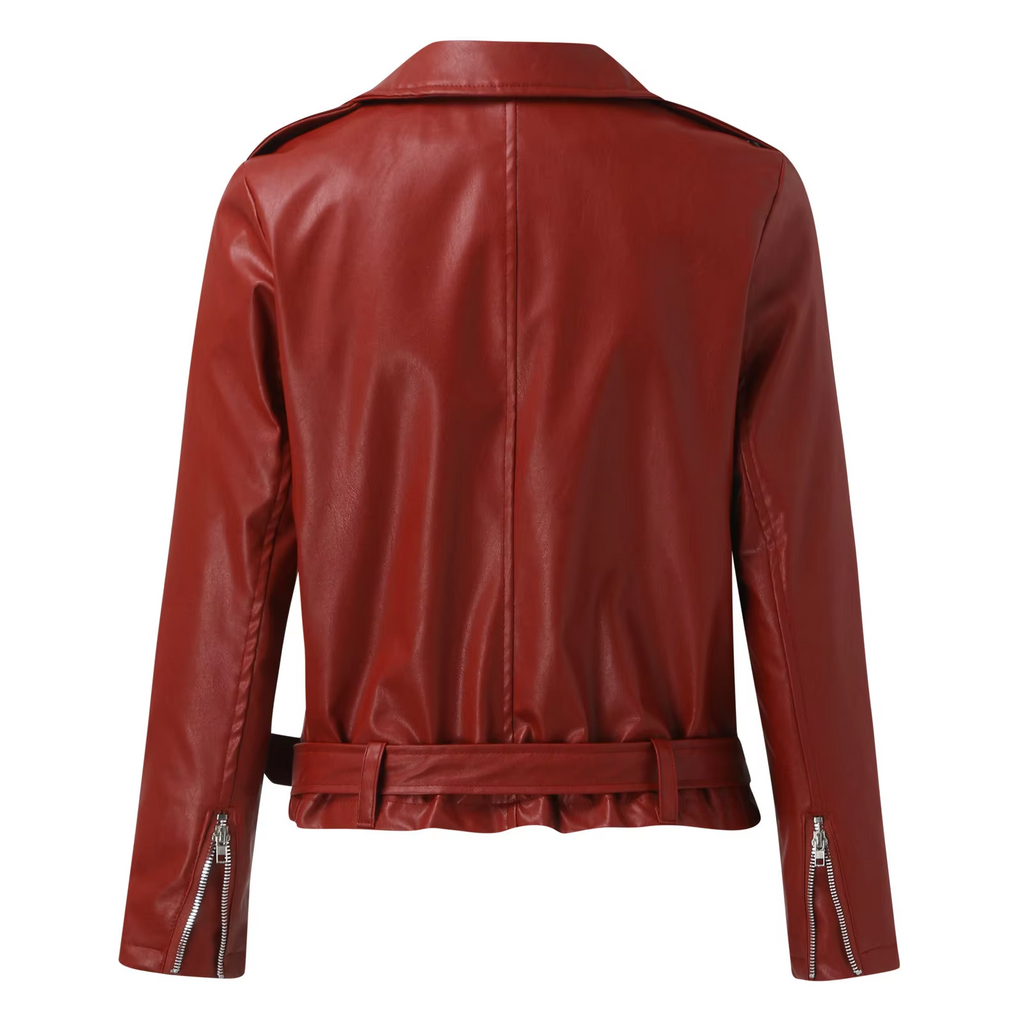 jacke Damen Biker Modell mit Gürtel und Reißverschlussdetails