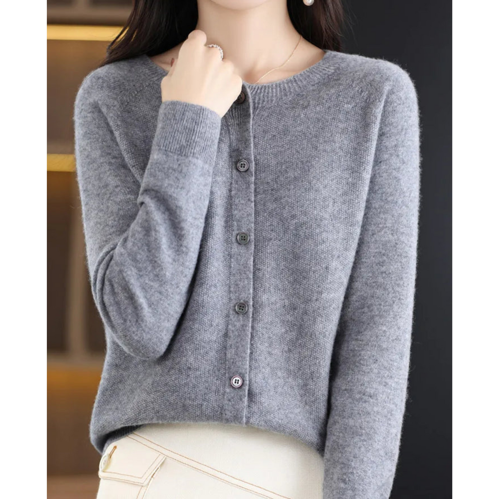 ShopNory | Merinowolle Damen O-Ausschnitt gestrickte Strickjacke Pullover
