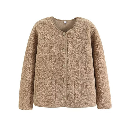 Strickjacke aus Lammfell-Imitat und Fleece