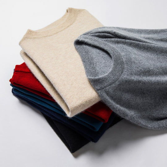 Herren-Wollpullover, Rundhalsausschnitt, einfarbig