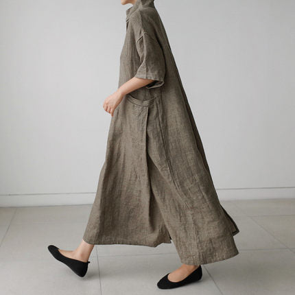 Damen Luftiges Maxikleid in Leinenoptik mit Seitentaschen Shop Nory