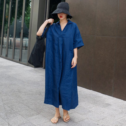 Damen Luftiges Maxikleid in Leinenoptik mit Seitentaschen Shop Nory