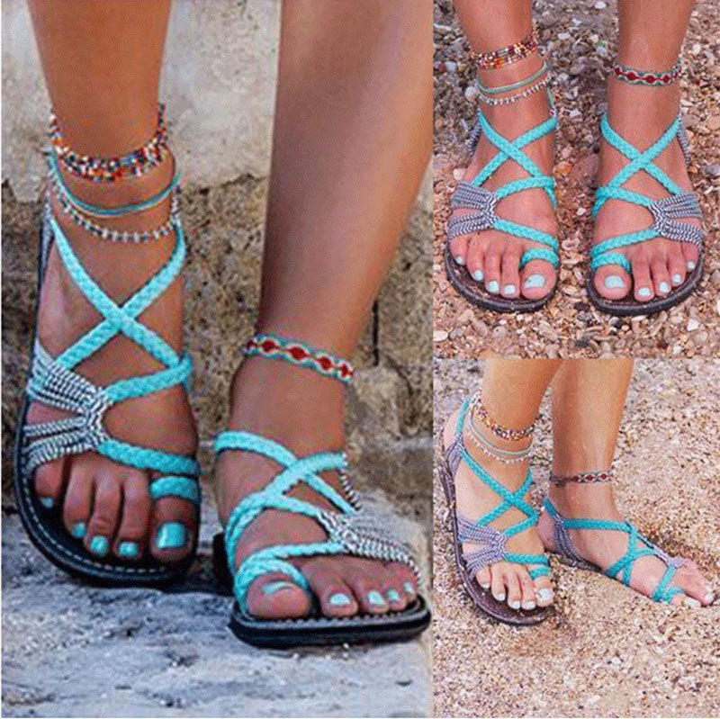 Damen Riemchen-Sandalen mit kunstvollem Flecht-Design und rutschfester Sohle Shopnory