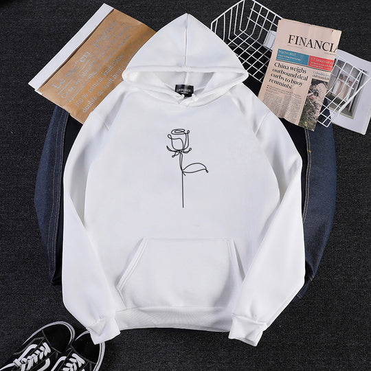 Unisex nan Kapuzenpullover mit minimalistischer Rosenlinien-Illustration, Kängurutasche und angerautem Innenfutter Shop Nory