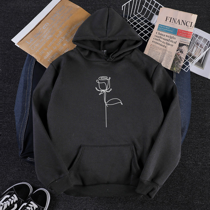 Unisex nan Kapuzenpullover mit minimalistischer Rosenlinien-Illustration, Kängurutasche und angerautem Innenfutter Shop Nory