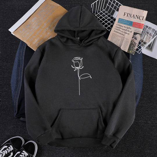 Unisex nan Kapuzenpullover mit minimalistischer Rosenlinien-Illustration, Kängurutasche und angerautem Innenfutter Shop Nory