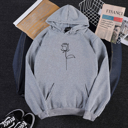 Unisex nan Kapuzenpullover mit minimalistischer Rosenlinien-Illustration, Kängurutasche und angerautem Innenfutter Shop Nory