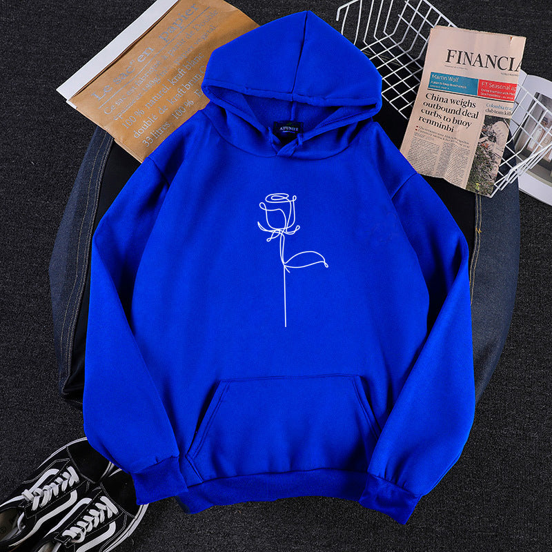Unisex nan Kapuzenpullover mit minimalistischer Rosenlinien-Illustration, Kängurutasche und angerautem Innenfutter Shop Nory