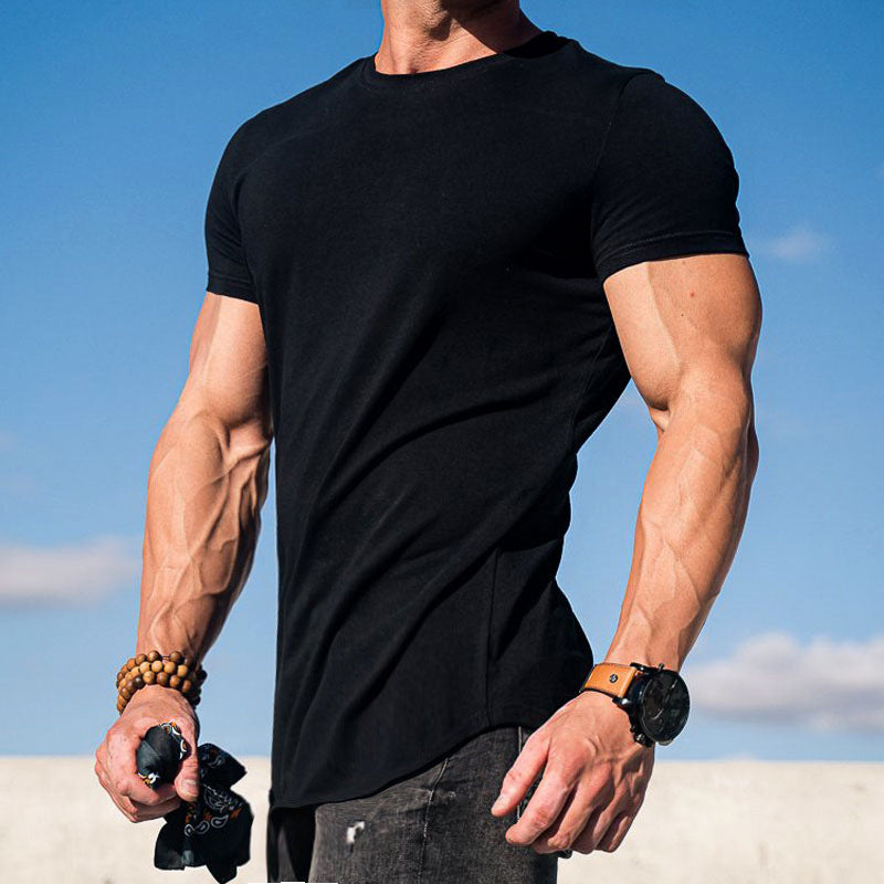 Herren nan figurbetontes Kurzarmshirt aus elastischem Baumwollmix mit verlängertem Saum