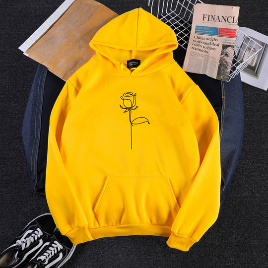 Unisex nan Kapuzenpullover mit minimalistischer Rosenlinien-Illustration, Kängurutasche und angerautem Innenfutter Shop Nory