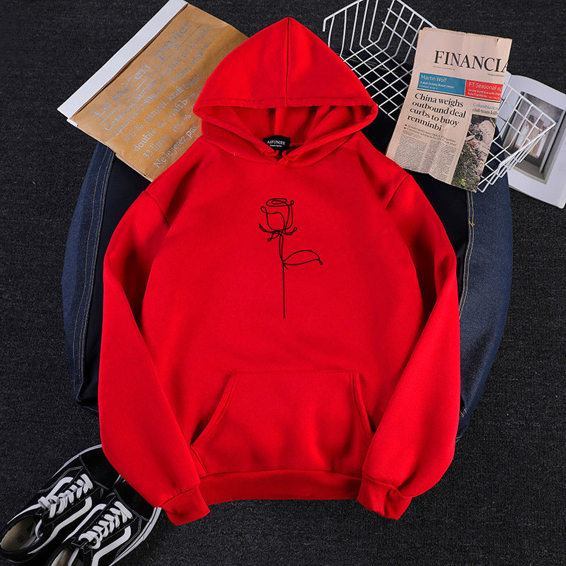 Unisex nan Kapuzenpullover mit minimalistischer Rosenlinien-Illustration, Kängurutasche und angerautem Innenfutter Shop Nory