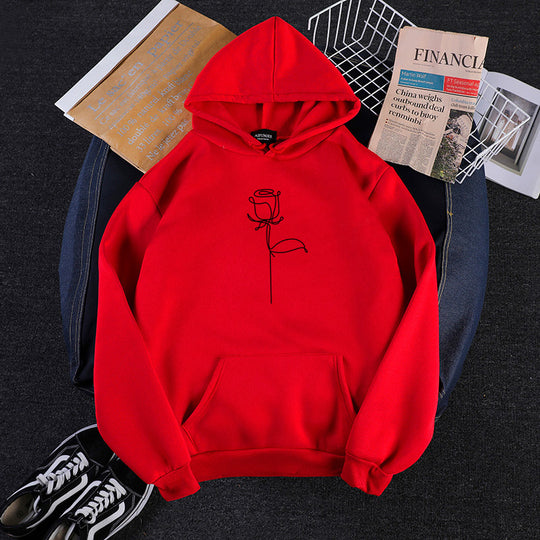 Unisex nan Kapuzenpullover mit minimalistischer Rosenlinien-Illustration, Kängurutasche und angerautem Innenfutter Shop Nory