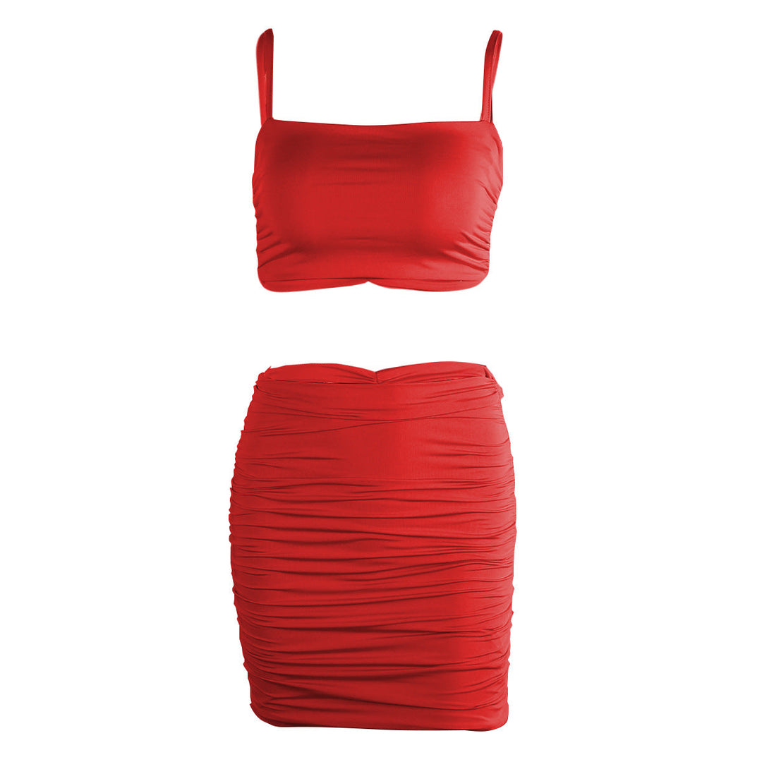 Damen Zweiteiliges Set aus gerafftem Crop-Top und Minirock