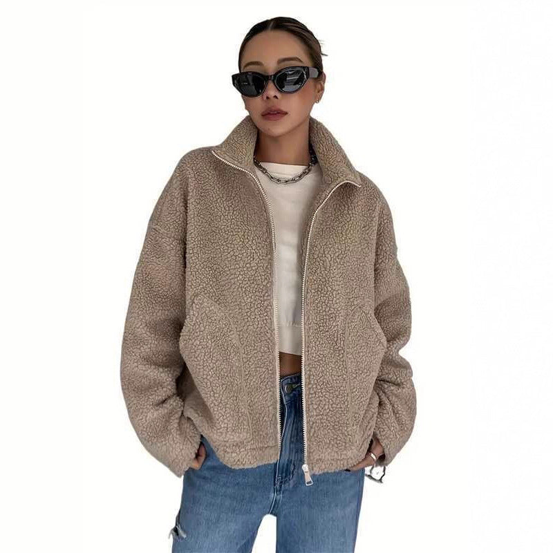 Damen-Fleecejacke mit Stehkragen und Reißverschluss