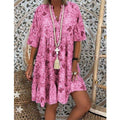 Damen nan A-Linien-Tunika-Minikleid mit V-Ausschnitt, stufigem Volant und Boho-Bandana-Print