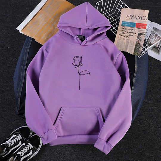 Unisex nan Kapuzenpullover mit minimalistischer Rosenlinien-Illustration, Kängurutasche und angerautem Innenfutter Shop Nory