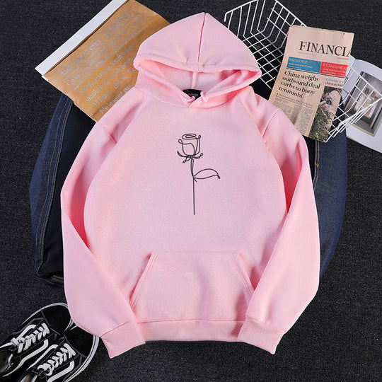 Unisex nan Kapuzenpullover mit minimalistischer Rosenlinien-Illustration, Kängurutasche und angerautem Innenfutter Shop Nory