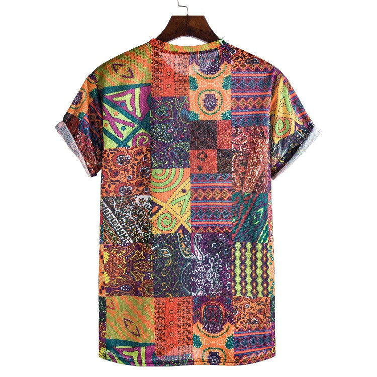 Herren Kurzarmhemd mit buntem Patchwork-Design und lässiger Passform
