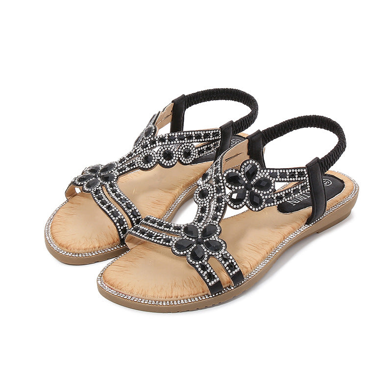 Damen Sandalen im Boho-Stil mit glitzernden Applikationen
